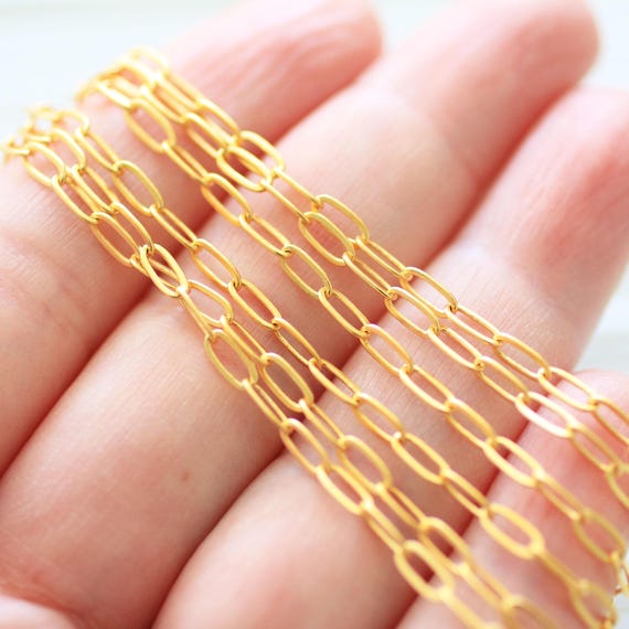 3.3 feet 6mm cable chain, 24K Gold Plated Matte Gold Chain, Large Link Necklace Bracelet Jewelry Chain