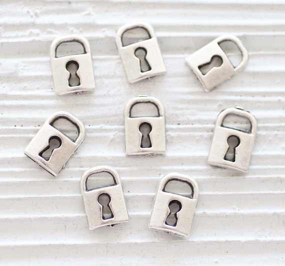 10pc lock charms with key hole, padlock charm silver, bracelet charms, earring charms, silver charms, large metal charms, necklace charms