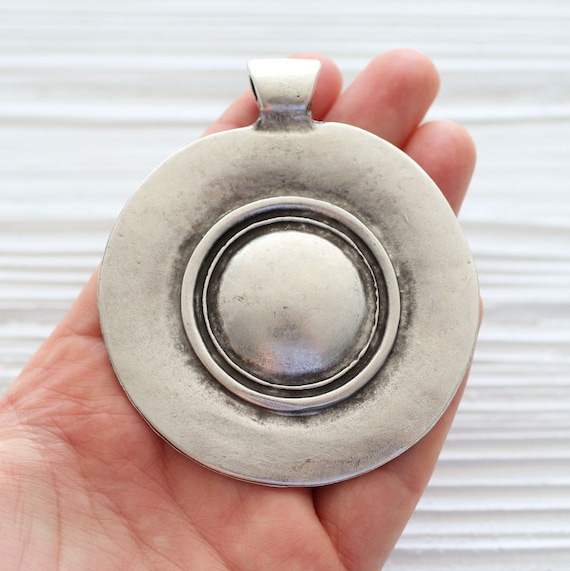 Silver spiral pendant, silver medallion, boho pendant, large pendants, large medallion, round pendant, rustic pendant, medallion, tribal