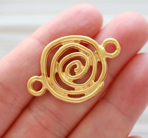 Spiral pendant gold, bracelet connector, spiral circle pendant, jewelry connector, necklace connector finding, large hole round pendant