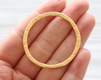 Matte gold round hoop pendant, round connector, gold link, circle pendant, thin necklace rings, organic shape, earrings hoops, hammered