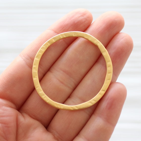 Matte gold round hoop pendant, round connector, gold link, circle pendant, thin necklace rings, organic shape, earrings hoops, hammered