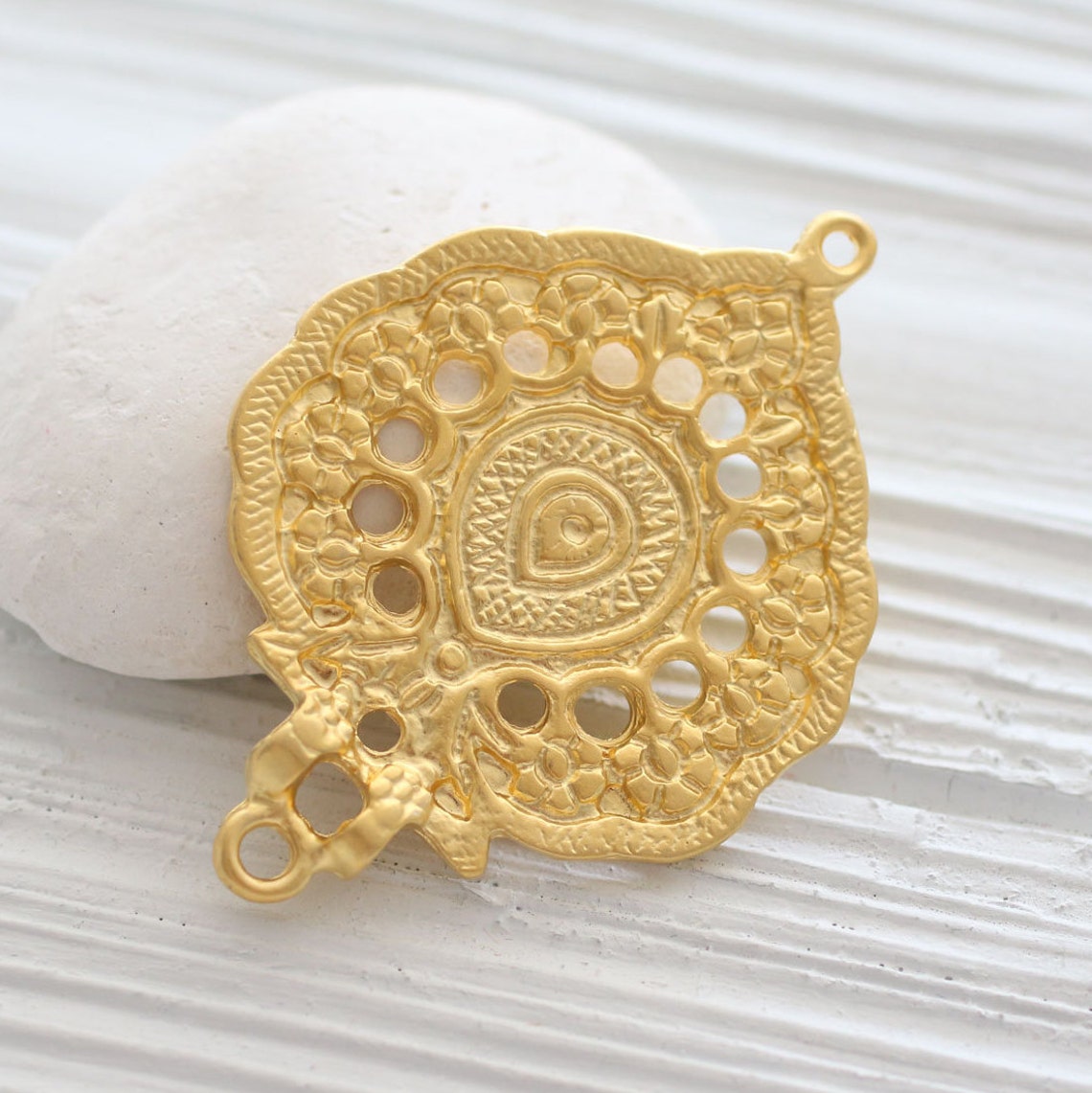 Gold Pendant Connector Large Gold Rustic Connector Teardrop Etsy