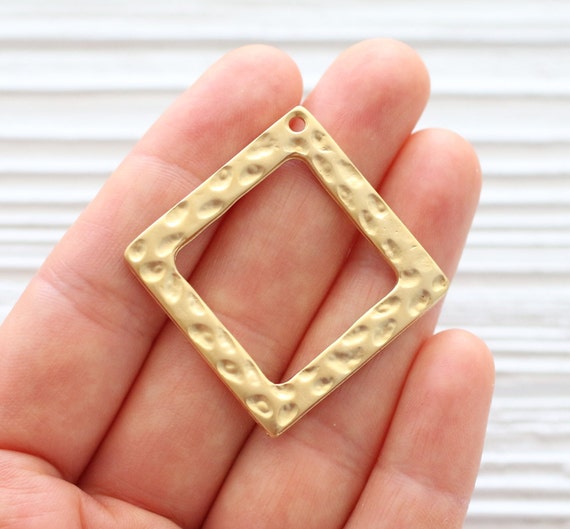 Square pendant gold, hammered metal pendant, large gold pendants, rustic pendant, boho findings, geometric pendant, square pendant, hammered