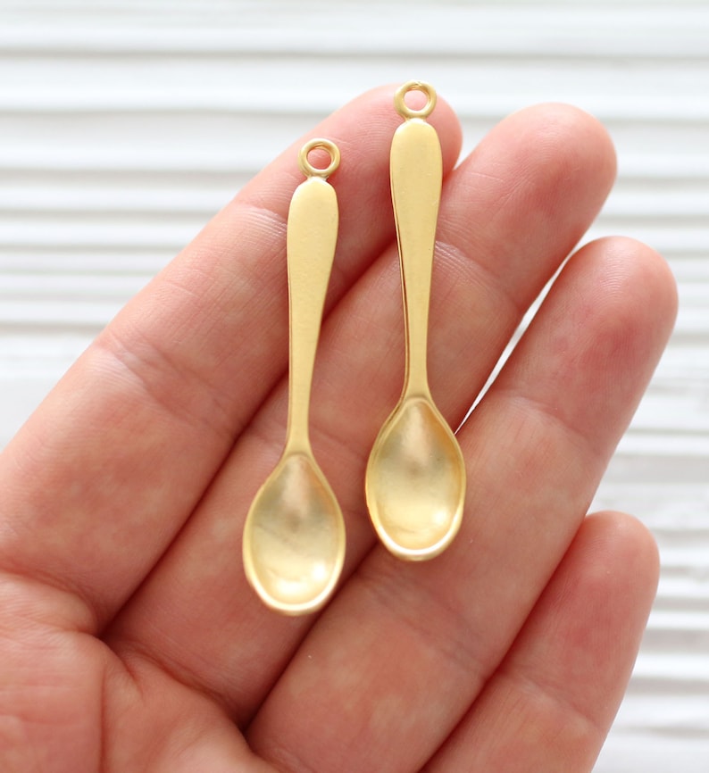 2pc Spoon Pendant Gold Spoon Charm Gold Earrings Charm Etsy