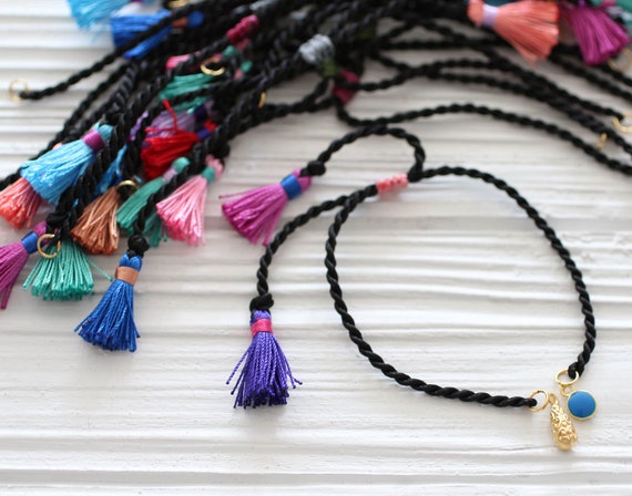 Adjustable black cord bracelet with tassels, DIY cord bracelet, cord bracelet blank, adjustable friendship bracelet string, DIY bracelet, N8