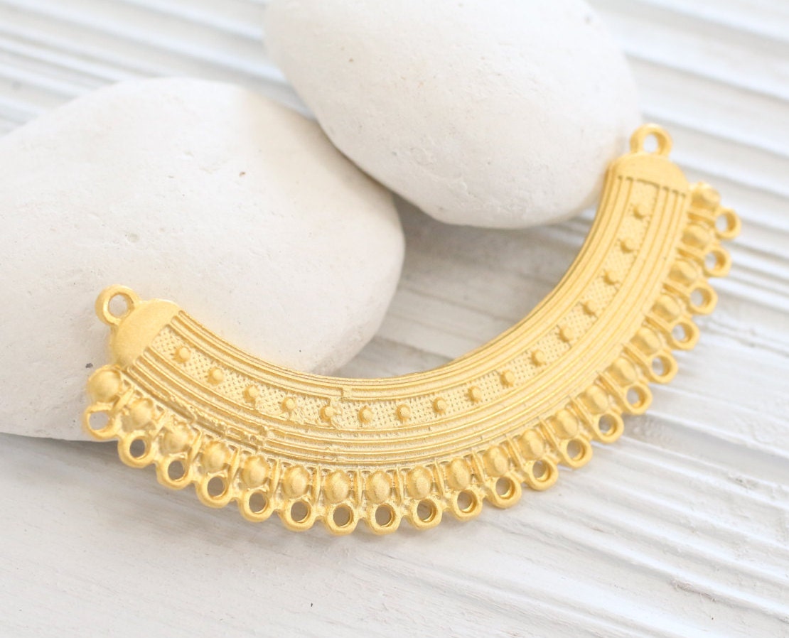 Gold crescent connector pendant, matte gold necklace bar, large multi