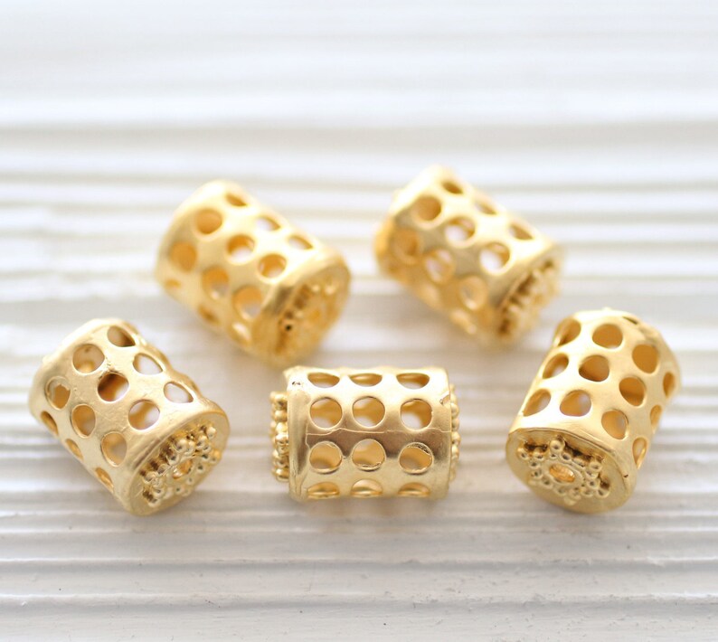 rondelle beads 2pc gold cylinder beads unique filigree findings barrel beads gold focal beads filigree tube beads gold tube pendant