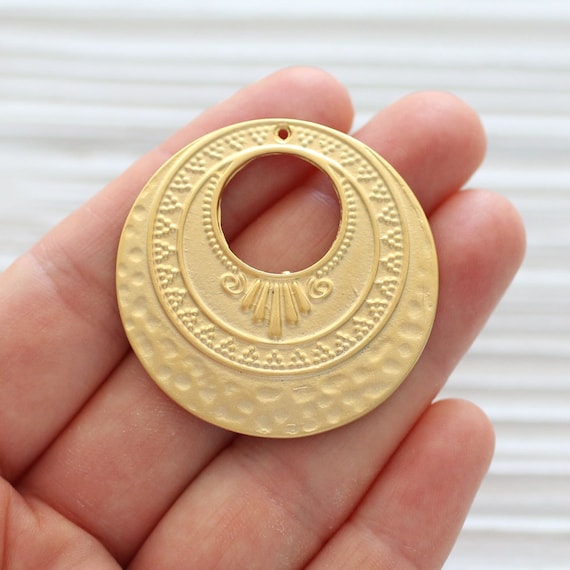 Circle pendant, gold medallion, hammered pendant, medallion, matte gold, gold round pendant, tribal pendant, earrings dangle, ring pendant