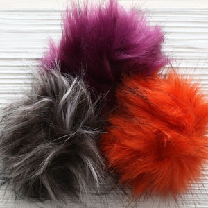 Purple pom pom, 5 large faux fur pom poms for hats purses bags slippers curtains, beanie pom pom, fur pom pom, large pom pom, plum, N10 image 2