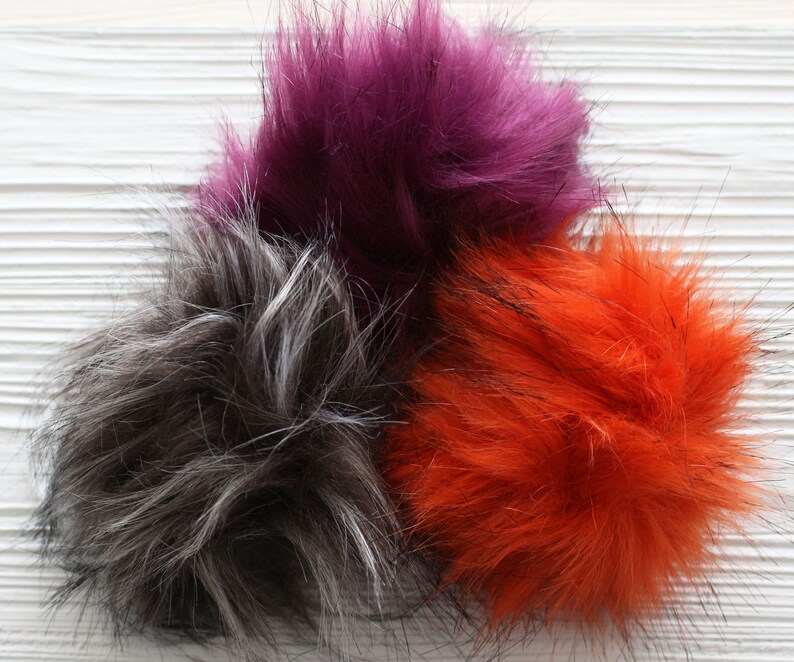 Purple pom pom, 5 large faux fur pom poms for hats purses bags slippers curtains, beanie pom pom, fur pom pom, large pom pom, plum, N10 image 2