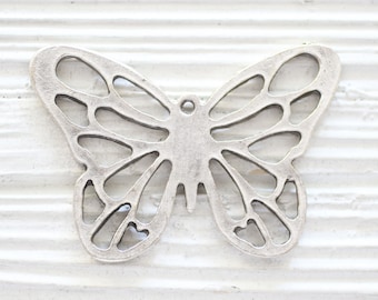 Butterfly pendant silver, cute animal pendant, filigree butterfly charm pendant, butterfly necklace pendant, large silver connector, dangle