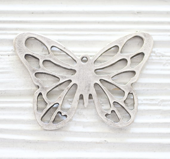 Butterfly pendant silver, cute animal pendant, filigree butterfly charm pendant, butterfly necklace pendant, large silver connector, dangle