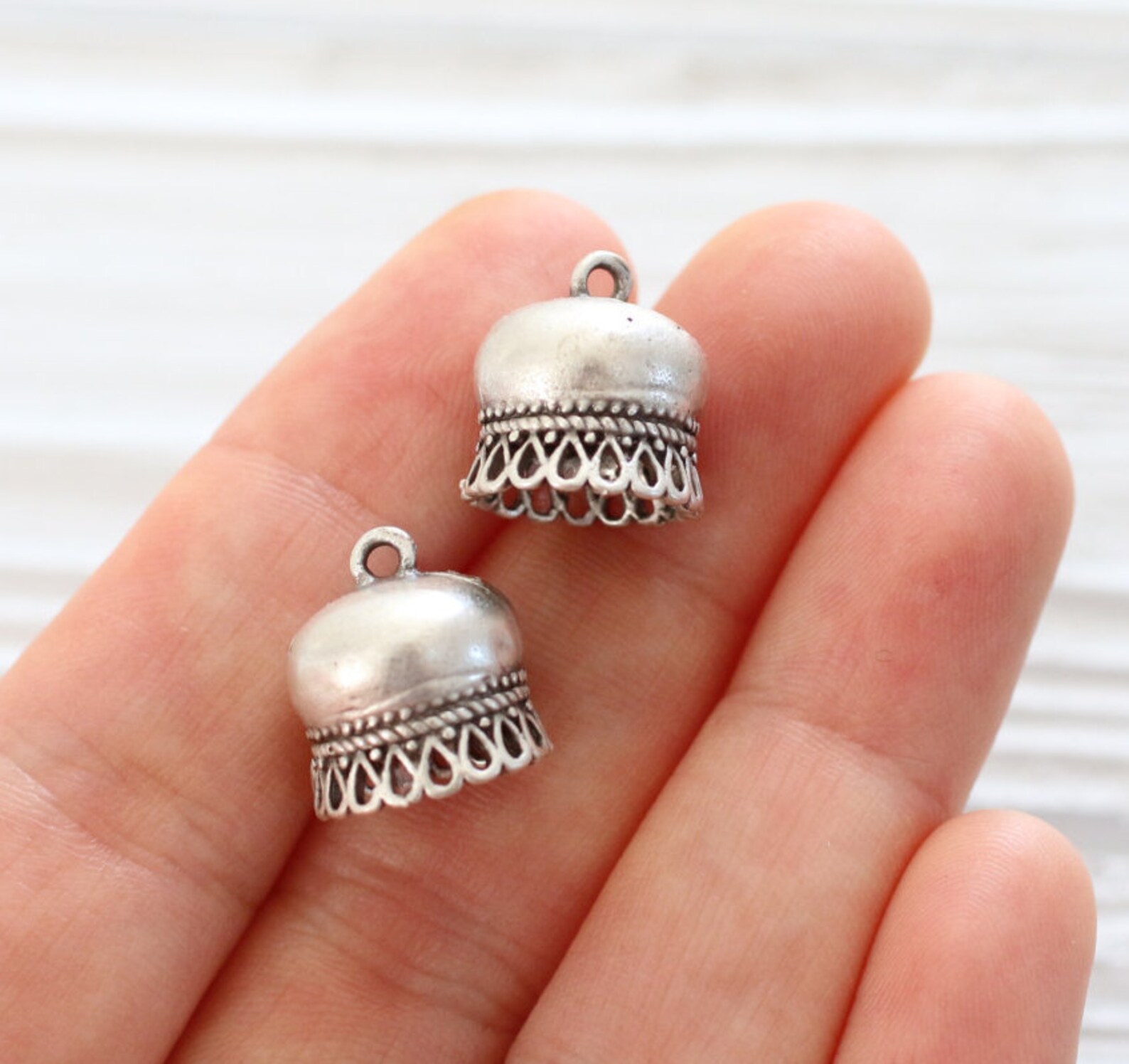 2pc Silver Large Tassel Caps Bead Cones Large Bead Caps Etsy