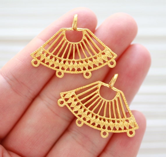 2pc chandelier earring findings, filigree earrings charms, pendant connector gold, filigree findings, multi strand jewelry connector,dangles