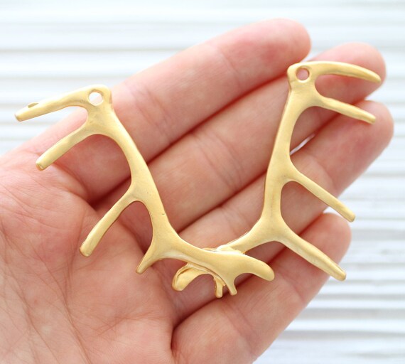 Antlers pendant gold, antler, tribal pendant gold, crescent moon pendant, large gold crescent pendant, rustic pendant, unique findings