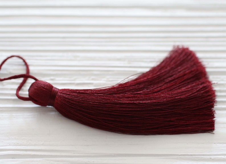 Extra large burgundy tassel, red wine, door knob, pillow tassels, silk tassel, jewelry tassels, plum, mala tassel, decorative tassels, N59 image 2