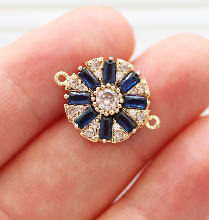 round crystal jewelry navy blue charms for earrings Round connectors gold round necklace connector pave connectors crystal charms