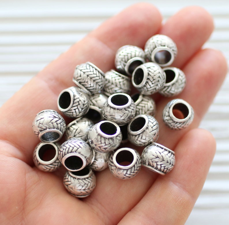 10pc rondelle beads silver large silver metal beads heishi Etsy