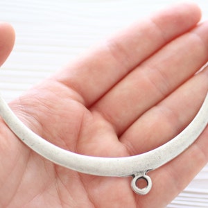 Collar necklace, large connectors, crescent, half moon pendant, metal collar, bar connector, necklace bar, silver crescent connector