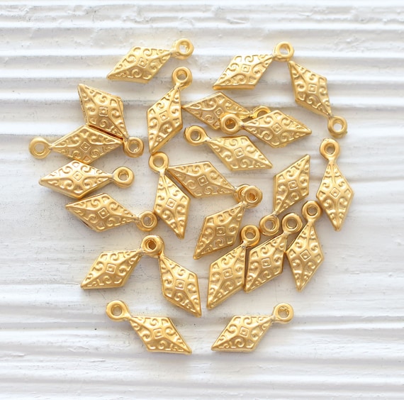 10pc spike charms gold, stick charms, filigree beads, spike dangles, tribal charms, dangle charms, bracelet earring charms, drop charm