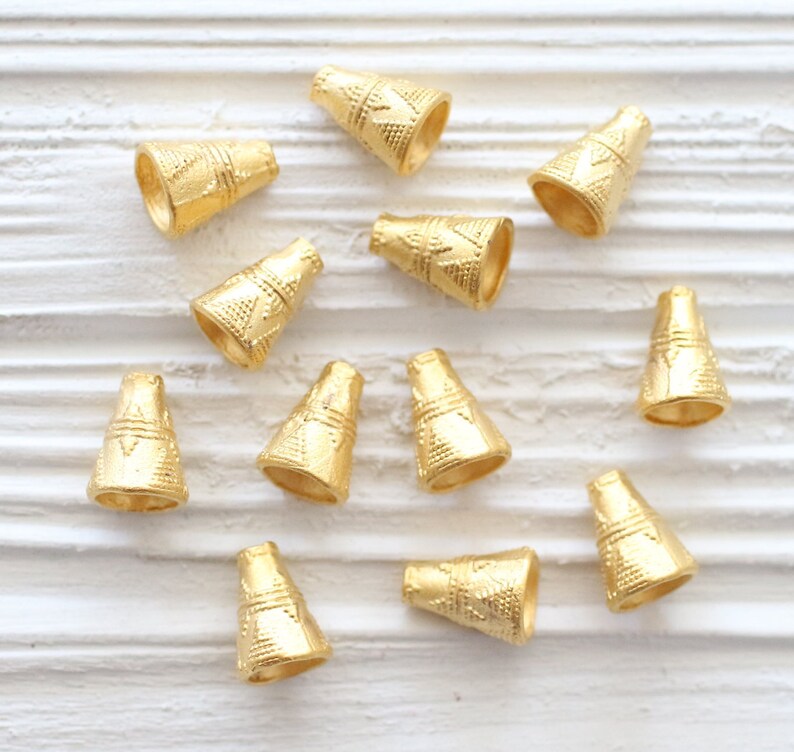 2pc Gold Bead Caps Matte Gold Tassel Cap Mini Bead Cones Etsy