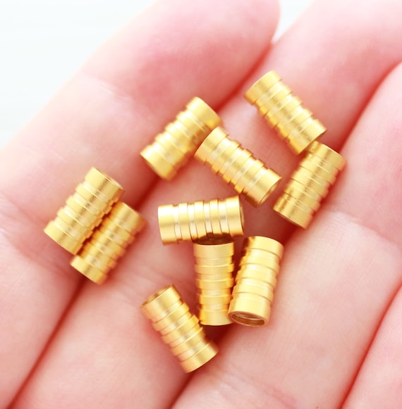 10pc matte gold rondelle beads, large hole beads, large gold metal tube beads, heishi beads, gold heishi, spacer beads, necklace bead spacer