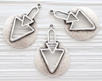 Tribal triangle pendant, silver pendant, hammered pendant, geometric pendant, rustic pendant, boho large pendant, unique statement pendant