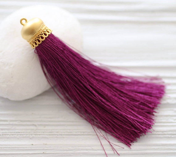 Plum fuchsia silk tassel, magenta, gold cap tassel, large tassels, silk tassel,jewelry tassels,purple tassel,necklace tassel,long tassel,N21