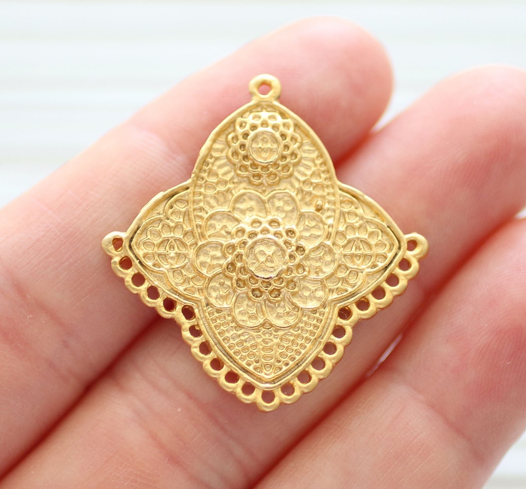 2pc Large Filigree Gold Pendant Connector, Earrings Dangle, Unique