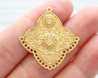 2pc large filigree gold pendant connector, earrings dangle, unique filigree findings, multi strand jewelry connectors, gold filigree pendant
