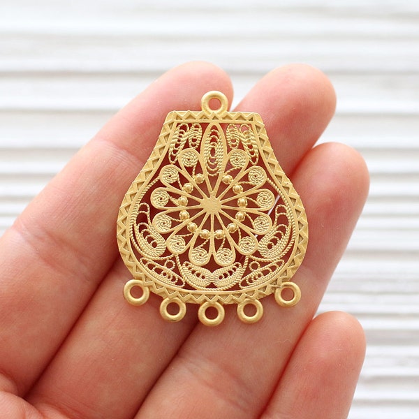 2pc large filigree gold pendant connector, unique filigree findings, multi strand jewelry connectors, gold filigree pendant, earrings dangle