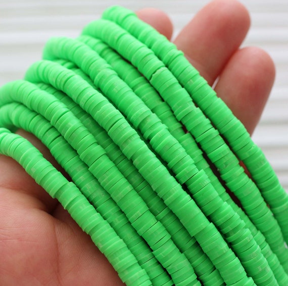 2 Strands Green Heishi Beads, 5mm Polymer Clay Disc Beads, 16" Strands for Bracelet Necklace, Vinly