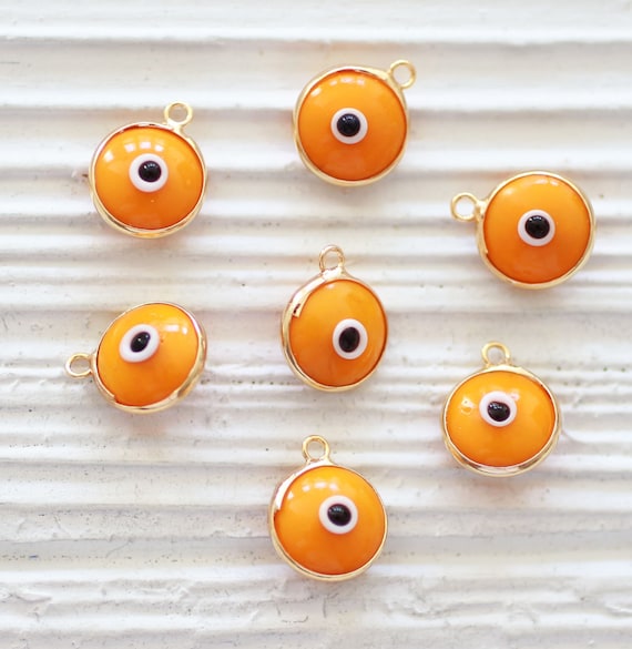 5pc mandarin evil eye charm, good luck beads, earring charms, glass evil eye beads, evileye necklace pendant, orange bracelet charms,N26