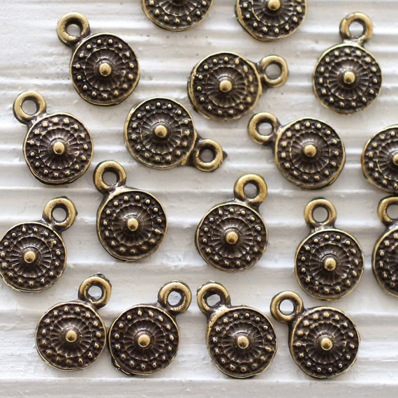 10pc antique gold mini tribal beads, earring charms, disc beads, coin beads, antique beads, metal round charms, bracelet tribal charms