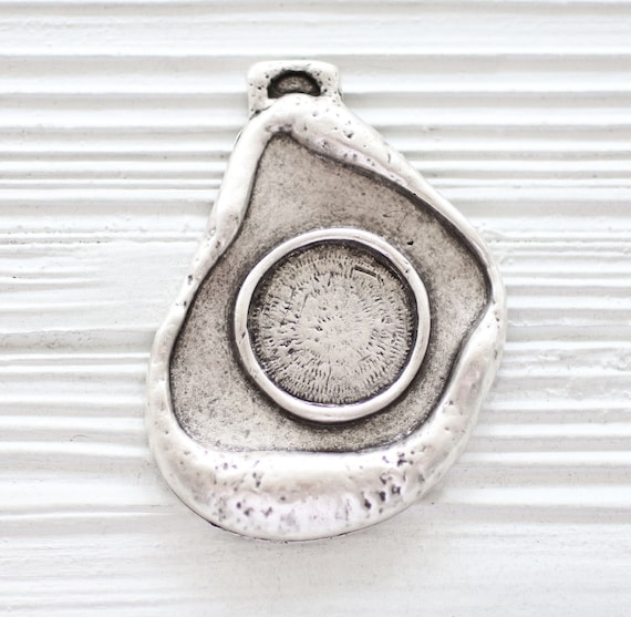 Organic shaped pendant, abstract pendant, contemporary focal pendant, large silver pendant, tribal pendant, hammered pendant, bezel pendant