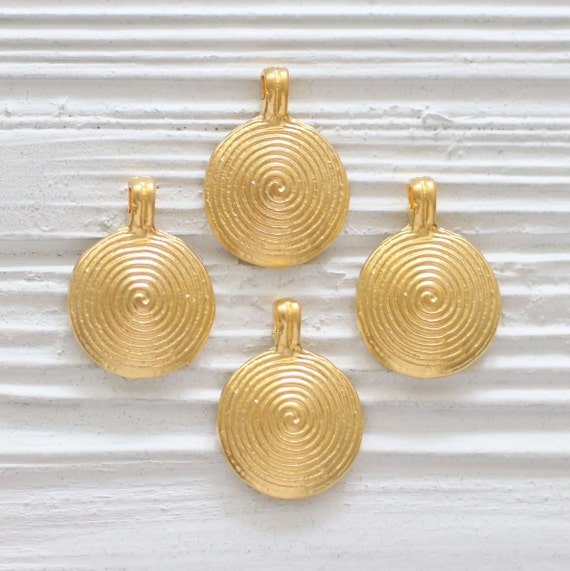 Spiral pendant charm, spiral dangle earrings charm, gold charms, spiral, gold round pendant charm, large hole charm pendant, matte gold