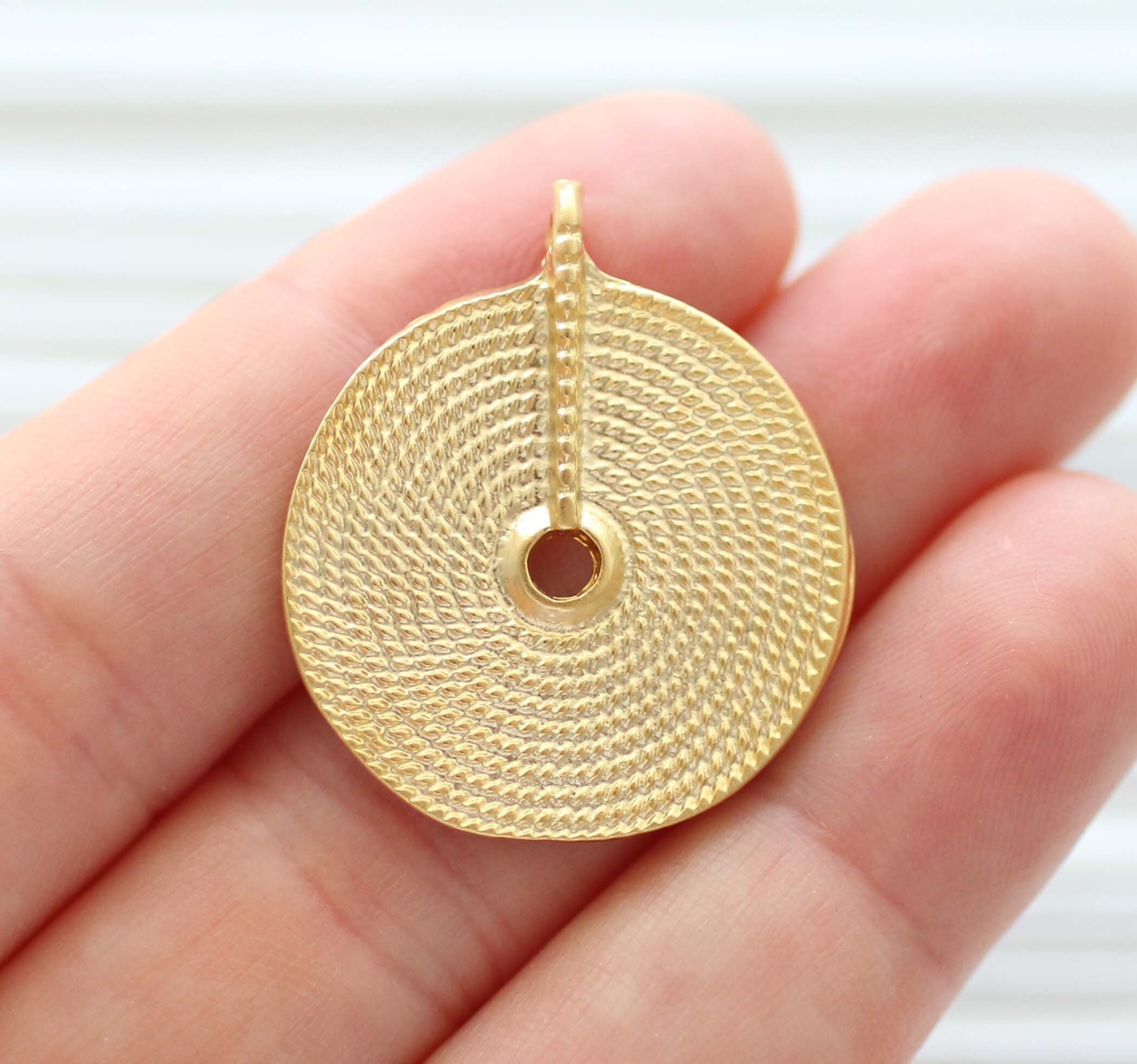 Round Pendant Gold Spiral Pendant Spiral Earrings Charms Large