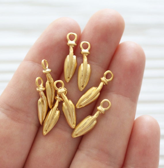 10pc gold leaf charm, earrings dangle, leaf charms for necklaces, gold leaf, bracelet charms, mini leaf pendant,matte gold, leaf charm matte