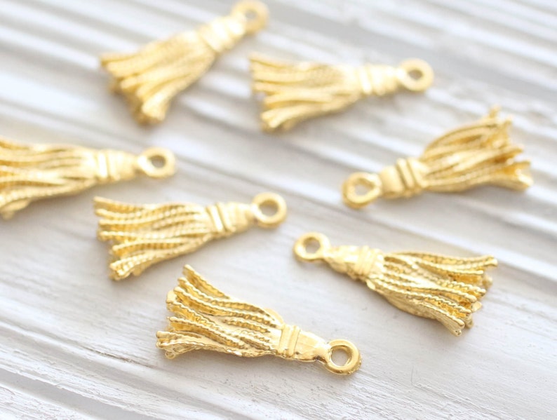 5pc gold tassel charm, bracelet charms, earring charms, gold tassel, gold dangles, metal charms, gold charms, metal tassel pendant image 4