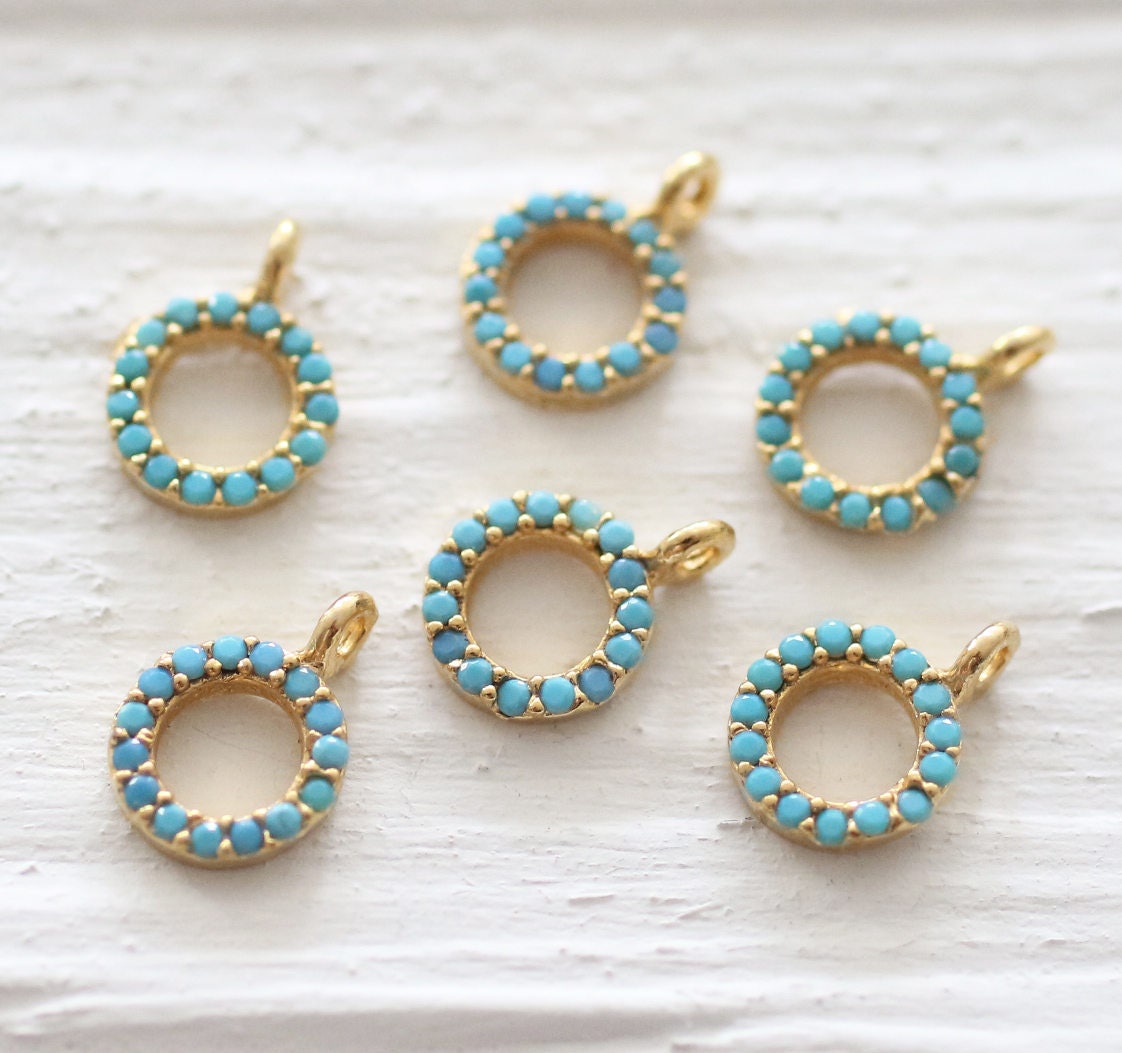 Small Rund Charm Gold round charm, circle charms, blue bead charms, bracelet charms ...