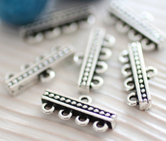 4pc silver connector, multi strand connector, silver end bars, necklace connectors, silver connectors, end bars, TierraCast, silver links