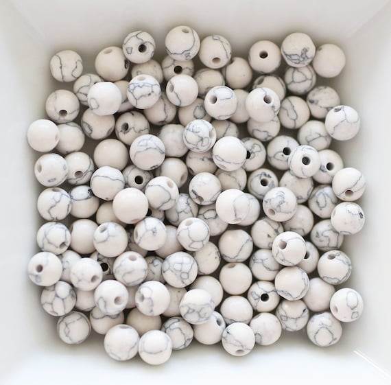 50pc, 6mm white jade beads, white gemstone beads, semi precious gemstones, loose gemstones, necklace beads, bracelet beads, marbled