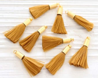 2pc golden tassel, mustard mini tassels with gold cap, tassel pendant, earrings tassel, bracelet tassels, brownish yellow, N29