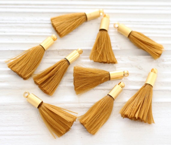 4pc golden tassel, mustard mini tassels with gold cap, tassel pendant, earrings tassel, bracelet tassels, brownish yellow, N29