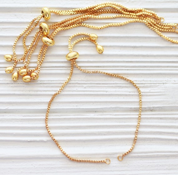 Gold bracelet blank with sliding stopper, adjustable DIY bracelet, semi-ready, gold friendship bracelet, chain bracelet blank, C3