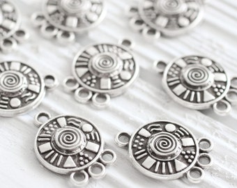 10pc silver round connector, unique spiral necklace findings, multi strand jewelry connectors, earrings chandelier charm, tribal findings