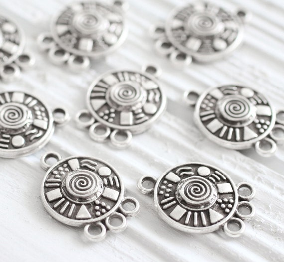 10pc silver round connector, unique spiral necklace findings, multi strand jewelry connectors, earrings chandelier charm, tribal findings