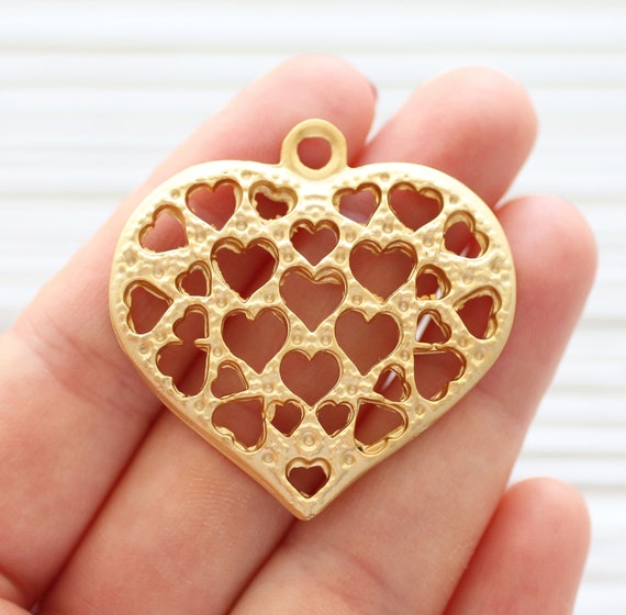 Heart pendant gold, large gold heart pendant, gold heart, Valentines day gift, gold pendant, large pendants, love pendant, earrings charm