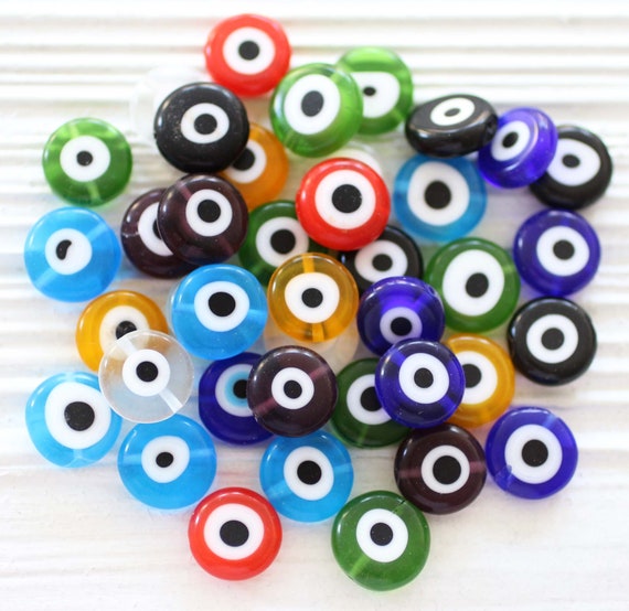 15", 30pc, 12mm evil eye beads, assorted color round evil eye beads, flat evil eye glass beads, good luck necklace beads,bracelet beads,EE12